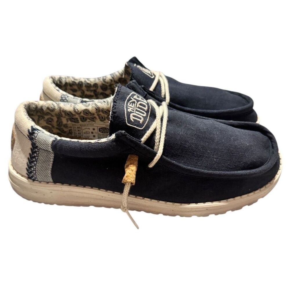 Hey Dude Wally Men's Size 8 Navy Blue Patchwork Slip On Casual Shoes